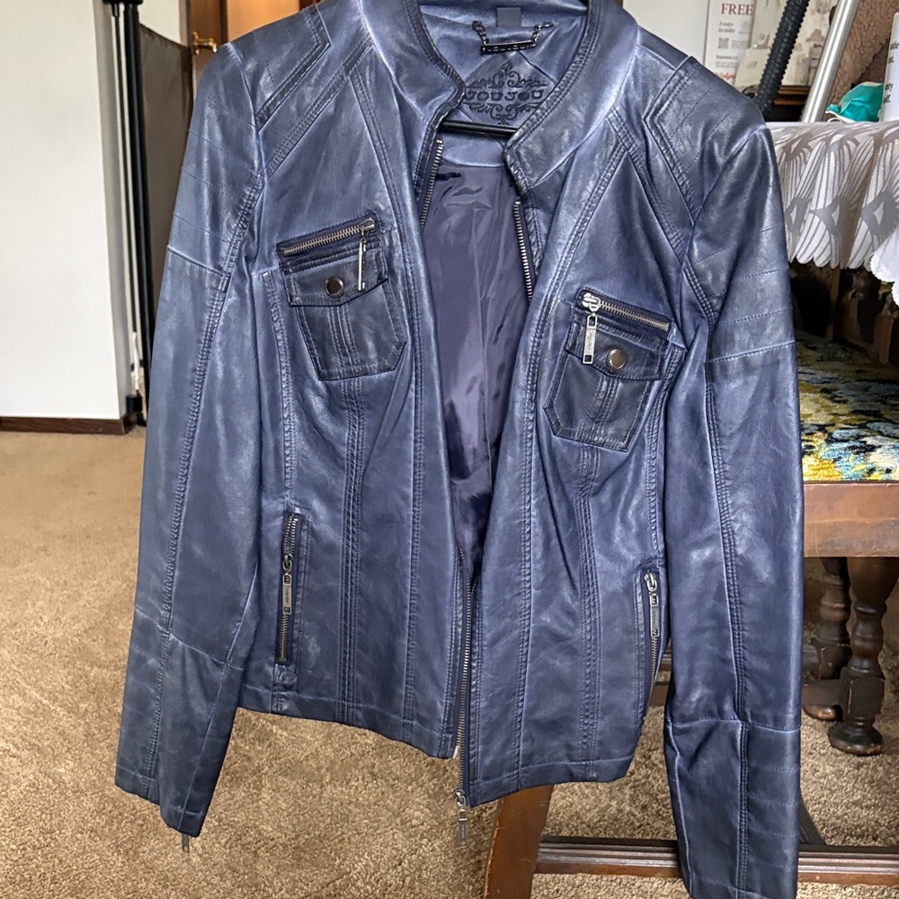 Jou Jou Navy Leather Jacket for Women